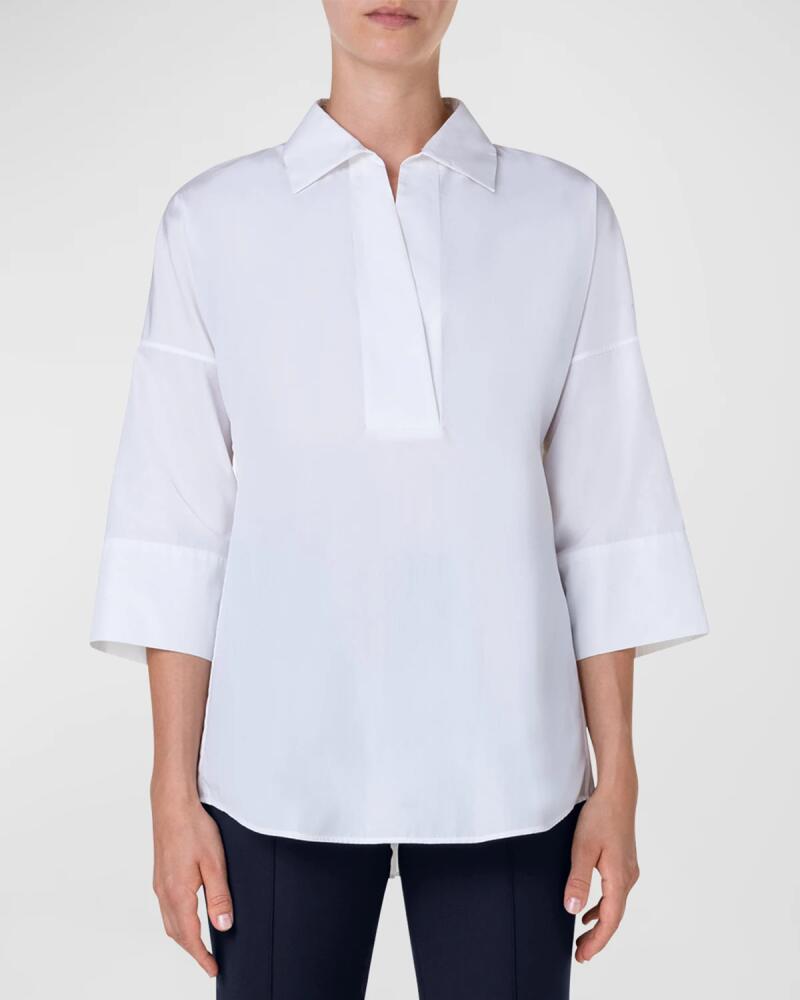 Akris punto Kimono-Sleeve Split-Neck Blouse Cover