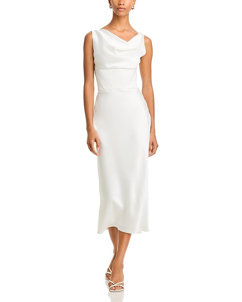 Amsale Cowlneck Corset Midi Dress Cover