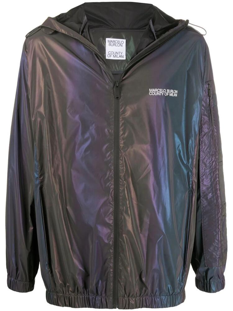 Marcelo Burlon County of Milan iridescent lightweight hooded jacket - Black Cover