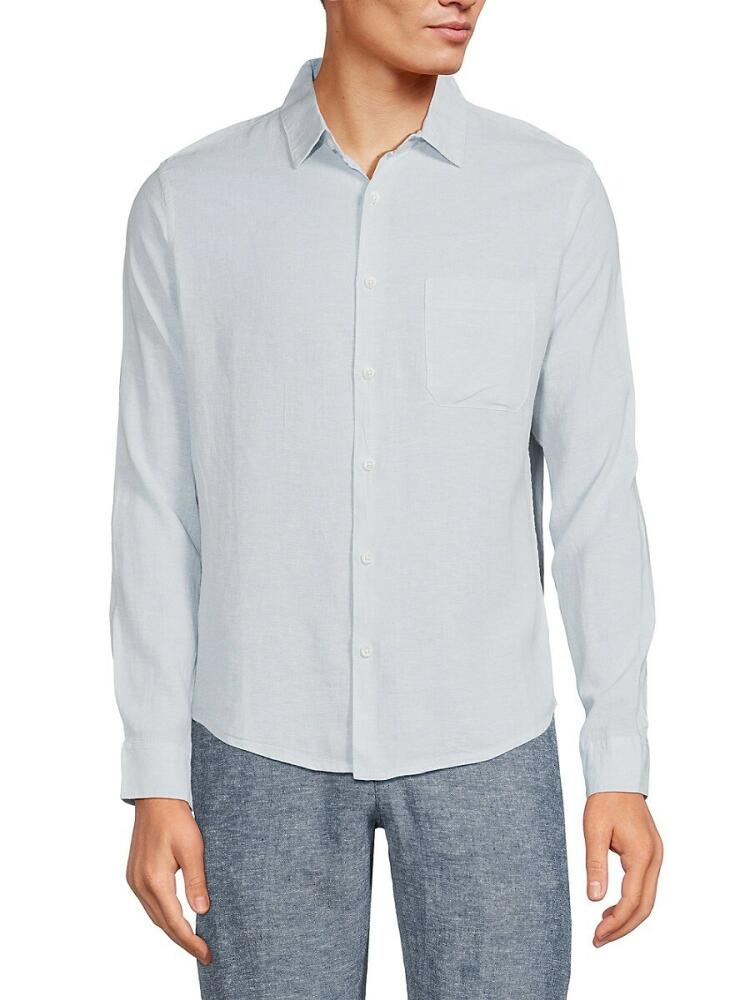 Saks Fifth Avenue Men's Linen Blend Button Down Shirt - Light Blue Cover