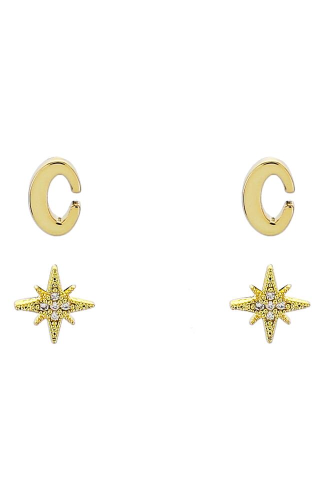 Panacea Initial Starburst Set of 2 Stud Earrings in Gold-C Cover