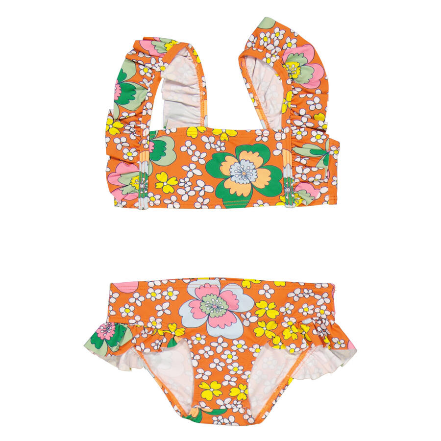 Stella Mccartney Girls Arancio / Multicolor Floral-Print Ruffled Bikini Cover