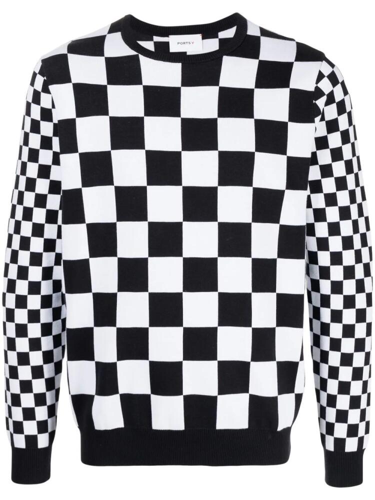 Ports V checkerboard-print knit jumper - Black Cover