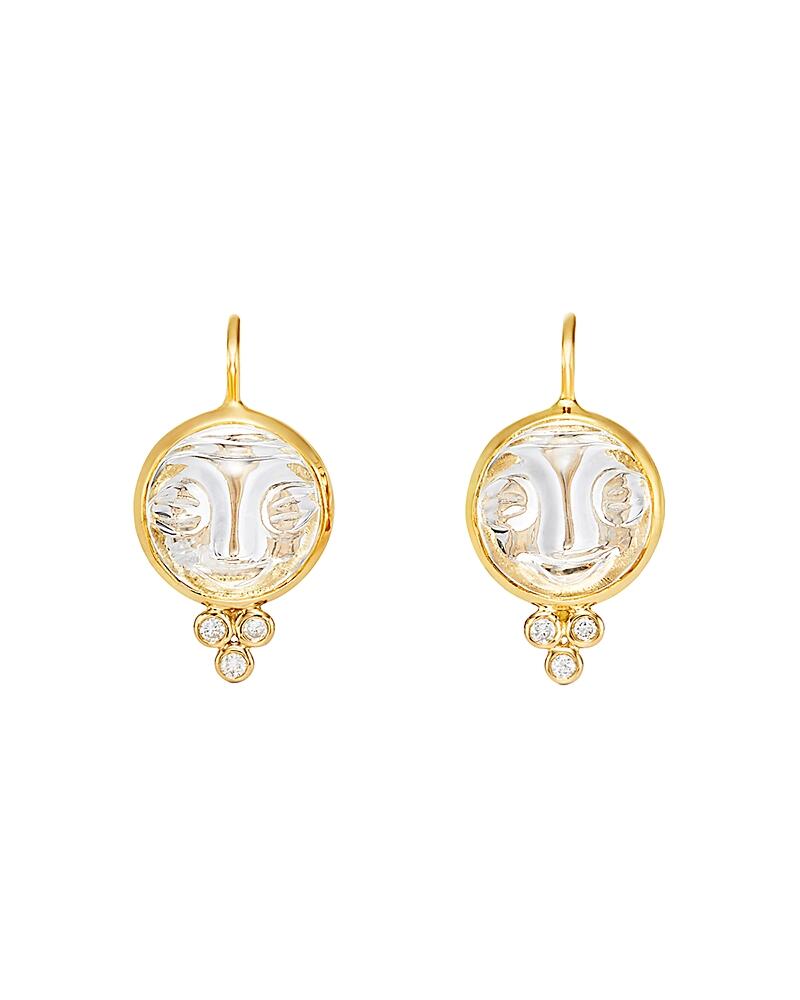 Temple St. Clair 18K Yellow Gold Moonface Earrings with Rock Crystal and Diamond Granulation Cover