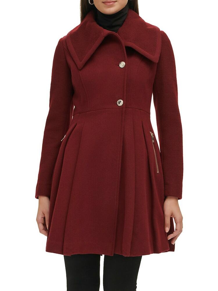 Guess Women's Pleated Wool Blend Flared Coat - Ruby Cover