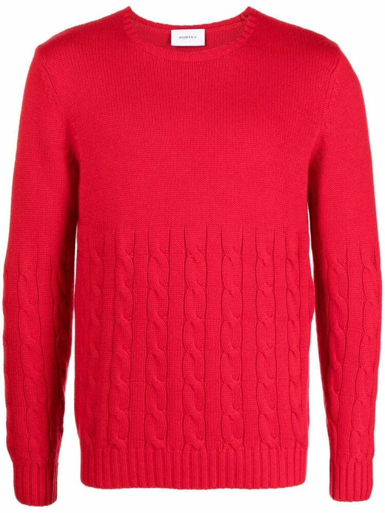 Ports V crew-neck cable-knit jumper - Red Cover