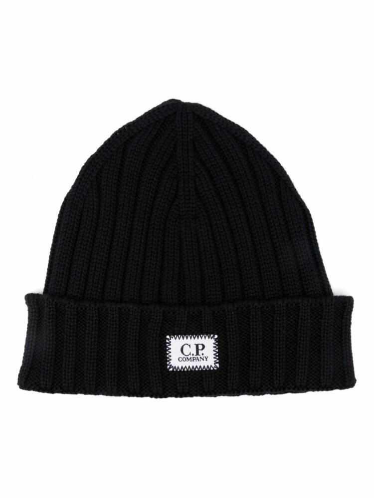 C.P. Company logo-patch beanie hat - Blue Cover