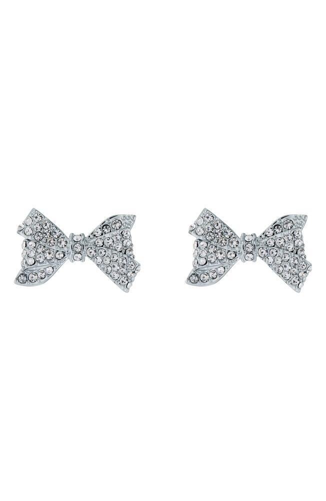 Ted Baker London Barseta Pavé Crystal Bow Stud Earrings in Silver Tone/Clear Crystal Cover