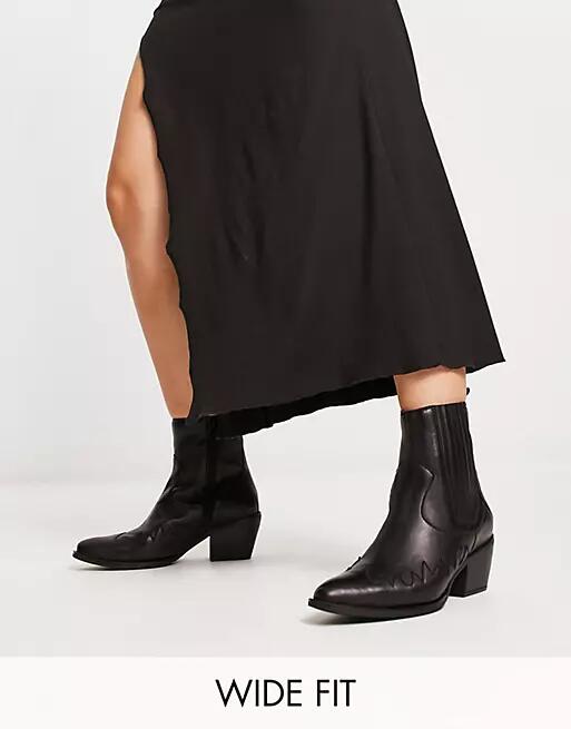 London Rebel Leather Wide Fit western ankle boots in black Cover