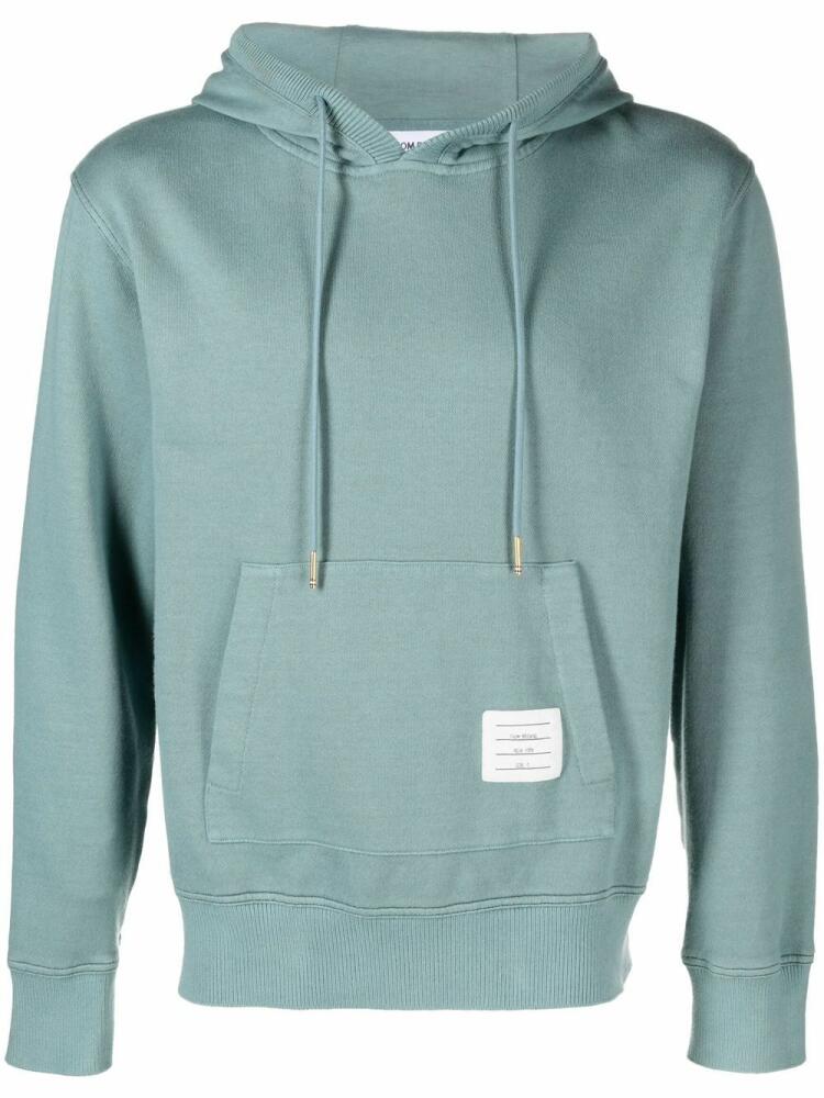 Thom Browne logo-patch drawstring hoodie - Blue Cover