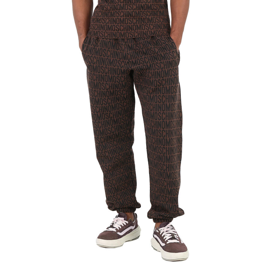 Moschino Mens Fantasy Print Brown All-Over Logo Jacquard Fleece Joggers Cover