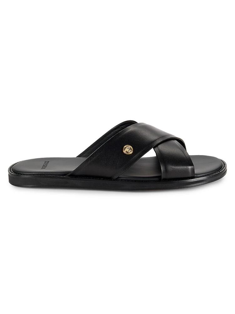 Versace Men's Leather Flat Sandals - Black Cover