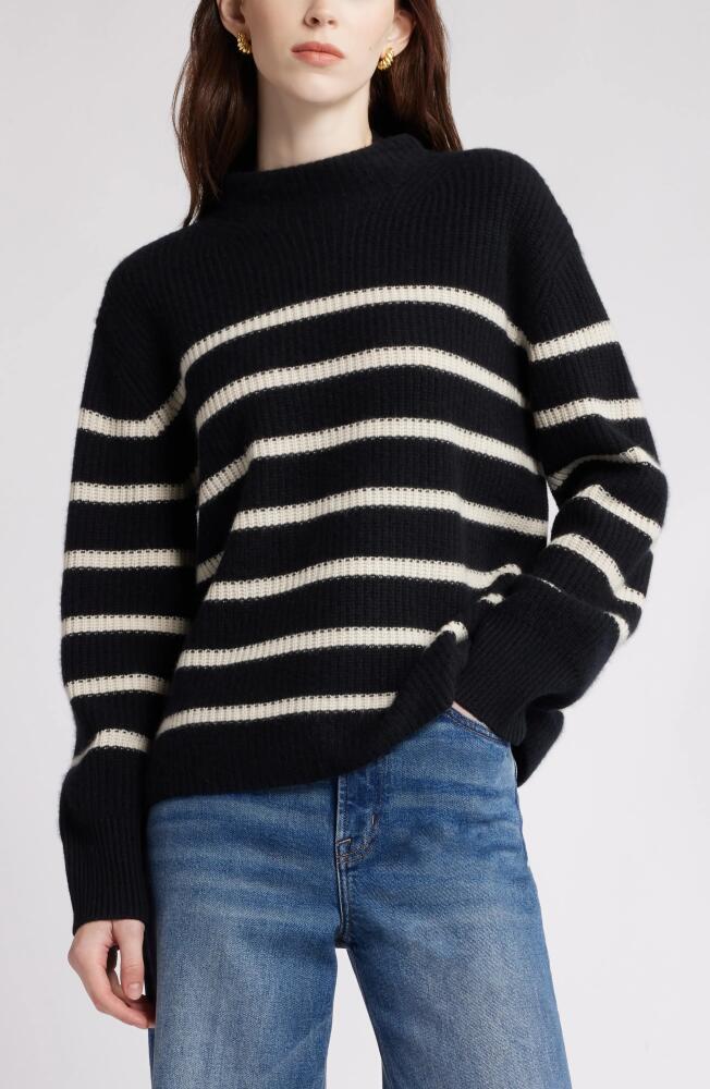 Nordstrom Stripe Cashmere Mock Neck Sweater in Black- Ivory Stripe Cover