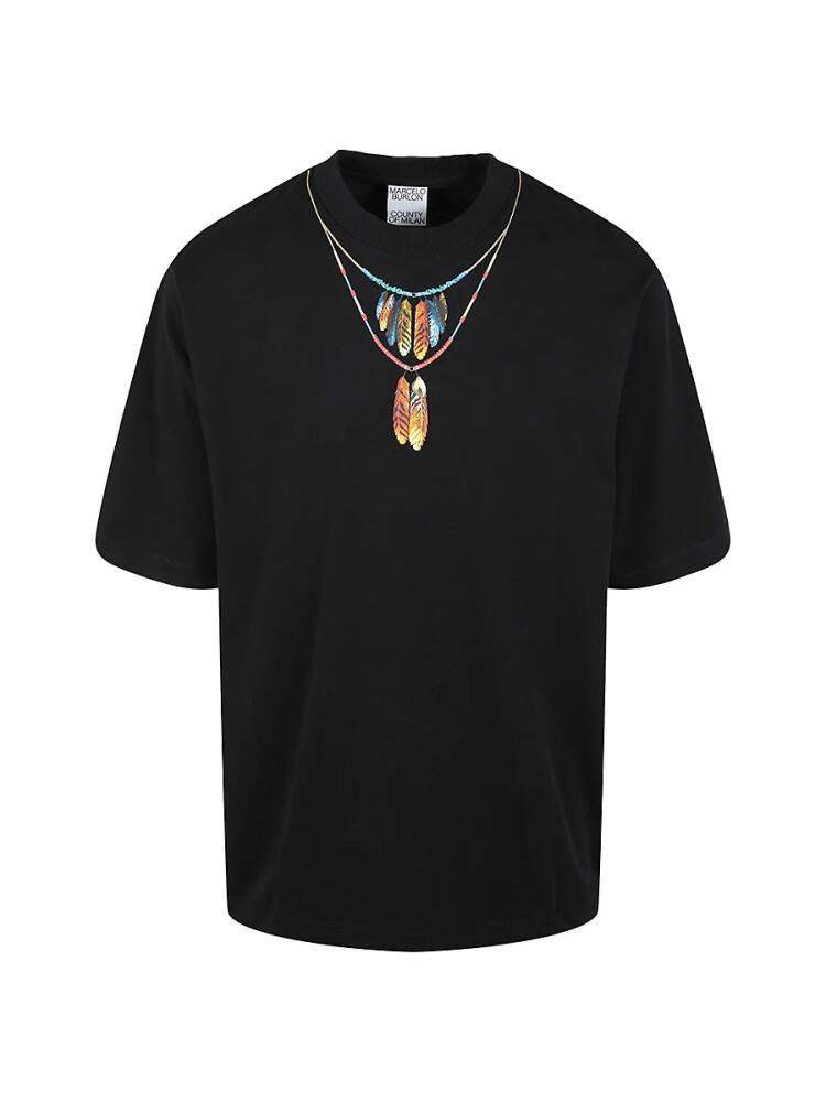 Marcelo Burlon Men's Loose Fit Feather Graphic Tee - Black Cover