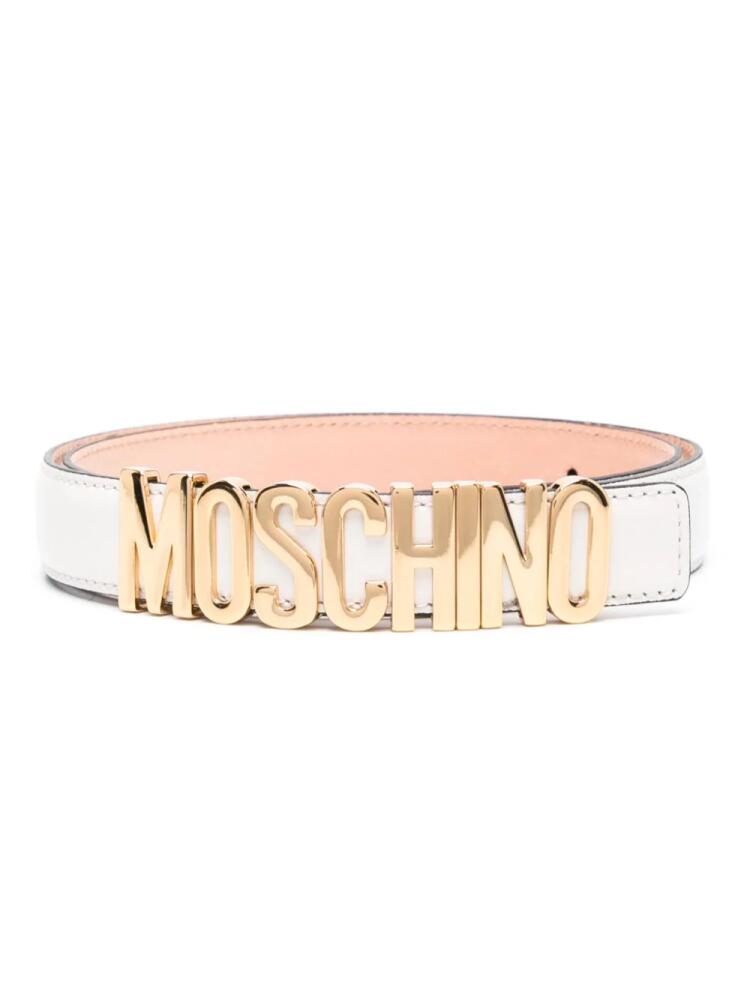 Moschino logo-lettering leather belt - Neutrals Cover