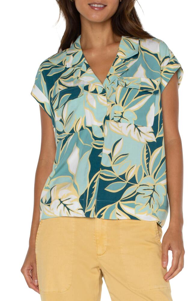 Liverpool Los Angeles Floral Camp Shirt in Teal Tropical Cover