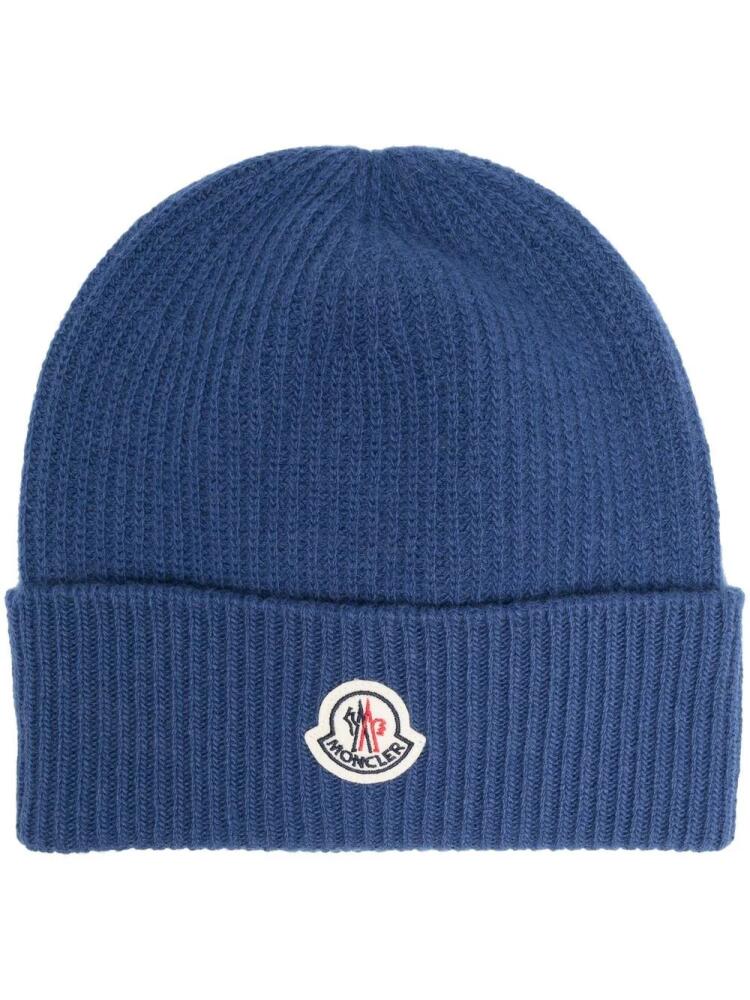 Moncler logo-patch beanie hat - Blue Cover