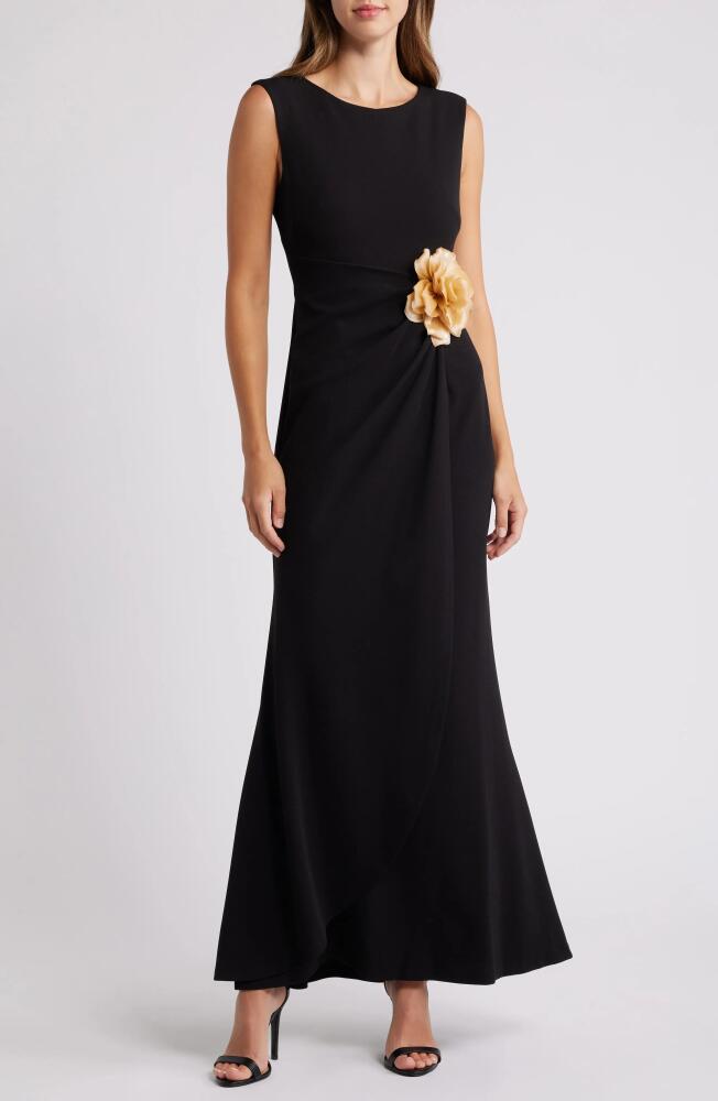 Connected Apparel 3D Flower Scuba Crepe Gown in Black Gold Cover