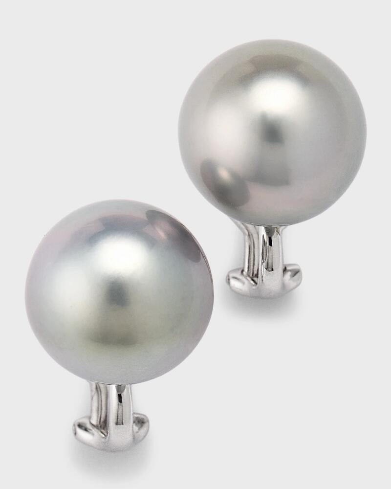 Belpearl 18K White Gold Gray Tahitian Pearl Stud Earrings Cover