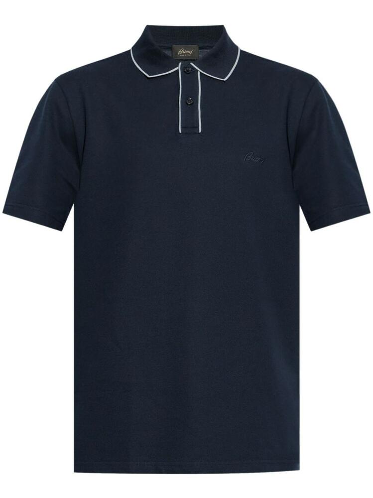 Brioni contrasting-trim cotton polo shirt - Blue Cover