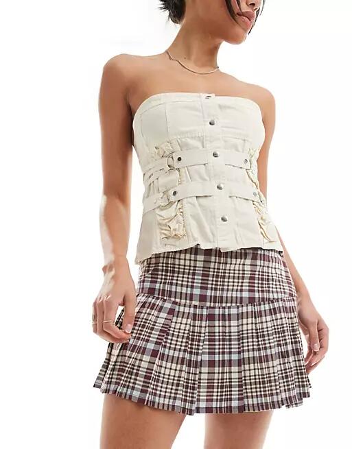 Motel plaid print mini pleated skirt in multi-Brown Cover