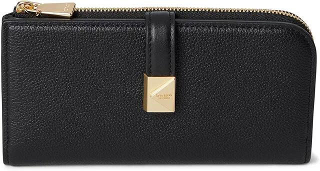 Kate Spade New York Tribeca Pebbled Leather Zip Slim Wallet (Black) Wallet Handbags Cover