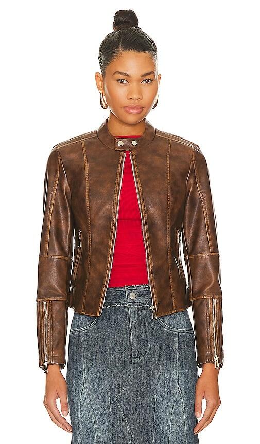 superdown Steph Faux Leather Moto Jacket in Brown Cover