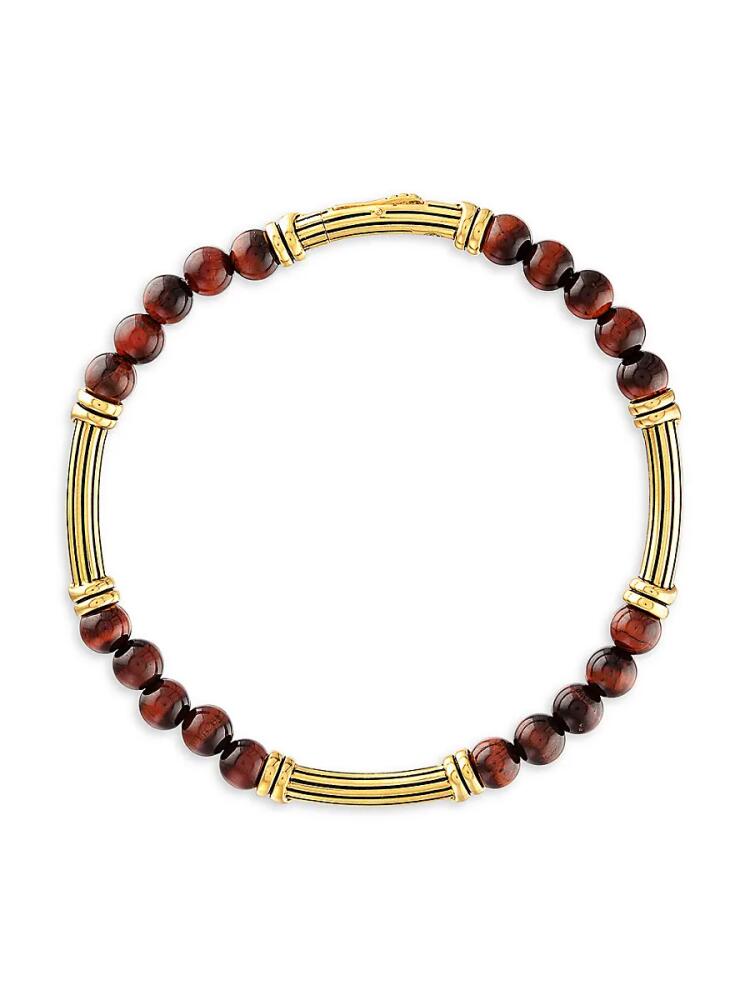 Esquire Men's 14K Gold-Plated Sterling Silver & Polished Red Tiger's Eye Beaded Bracelet Cover