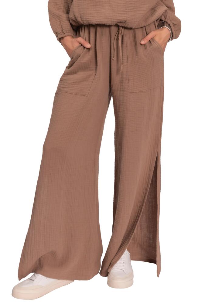 Everyday Ritual Riley Cotton Gauze Split Hem Pants in Mushroom Cover