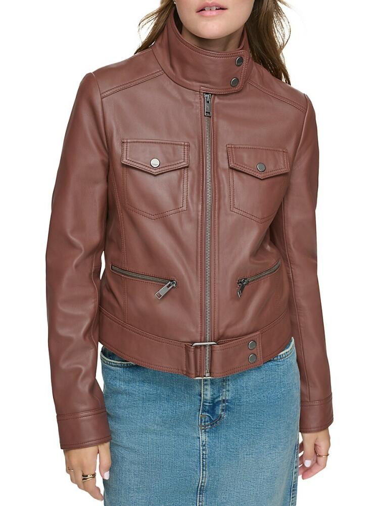 Andrew Marc Women's Vicki Lamb Leather Moto Jacket - Fig Cover