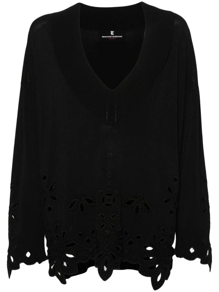 Ermanno Scervino broderie-anglaise ribbed jumper - Black Cover