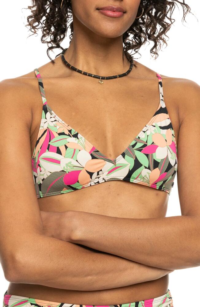 Roxy Beach Classic Strappy Triangle Bikini Top in Anthracite Palm Songs Cover