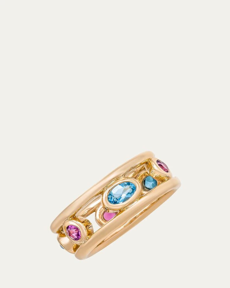 Audrey C. Jewels 14K Yellow Gold Crown Ring with Pink Tourmaline and Blue Topaz Cover