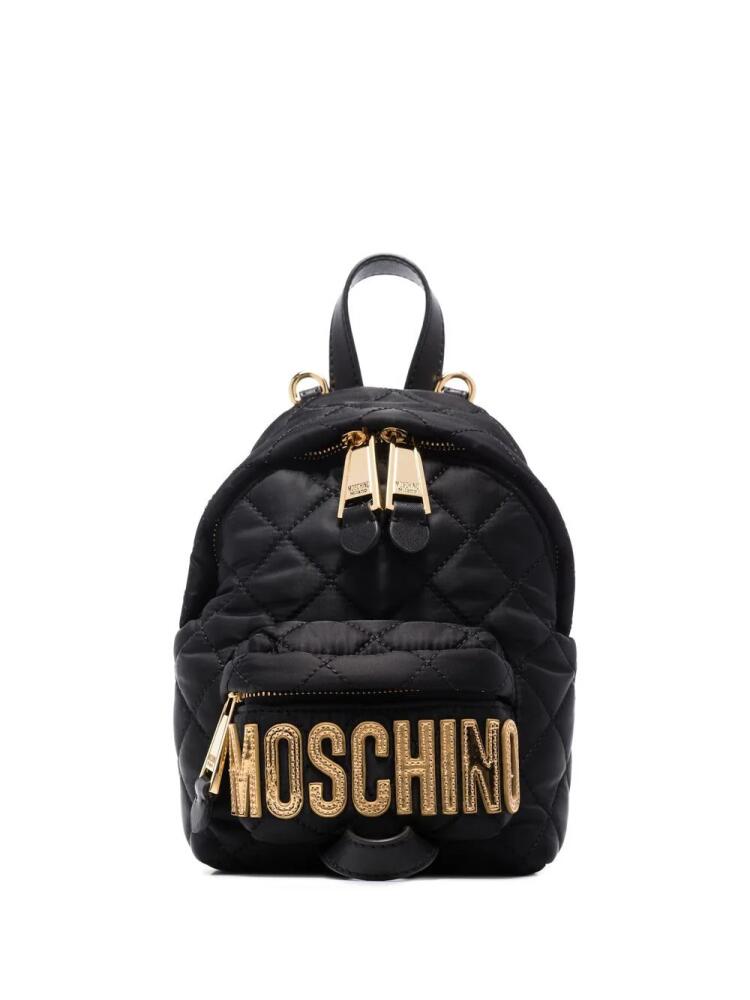 Moschino quilted logo-plaque backpack - Black Cover