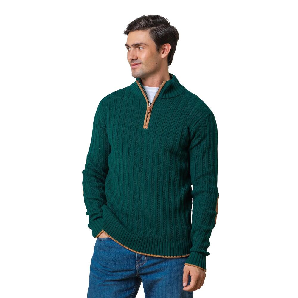 Hope & Henry Men's Organic Half Zip Sweater with Suede Trim in Deep Green Rib Cover