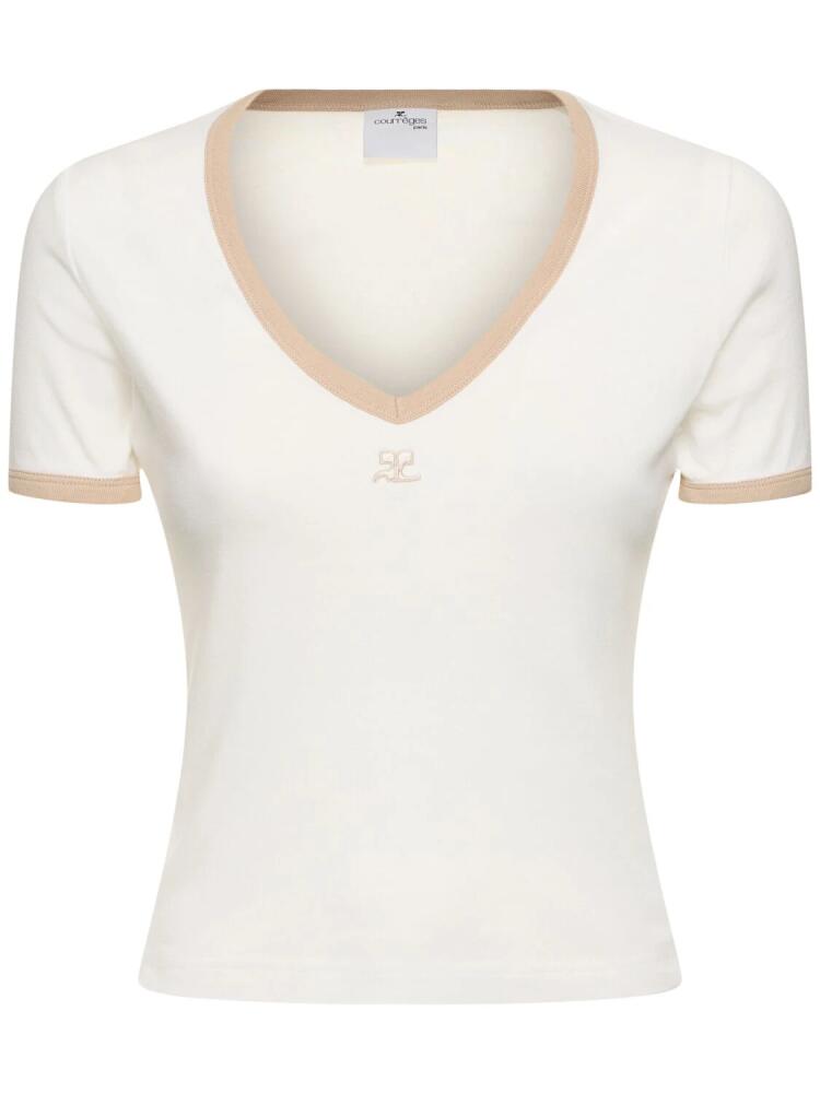 COURREGES Contrast V-neck Cotton T-shirt Cover