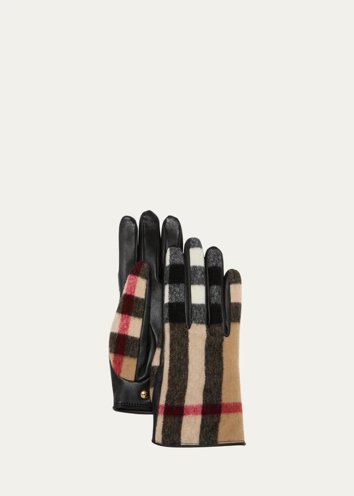 Burberry Victoria Check Wool & Leather Gloves Cover