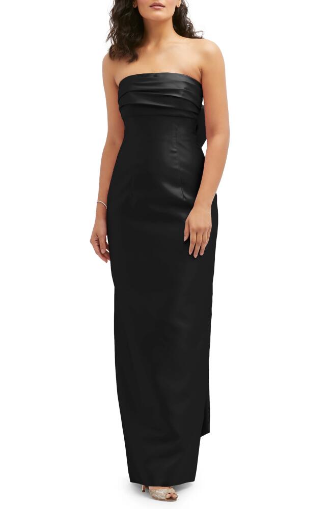 Alfred Sung Strapless Bow Back Satin Column Gown in Black Cover