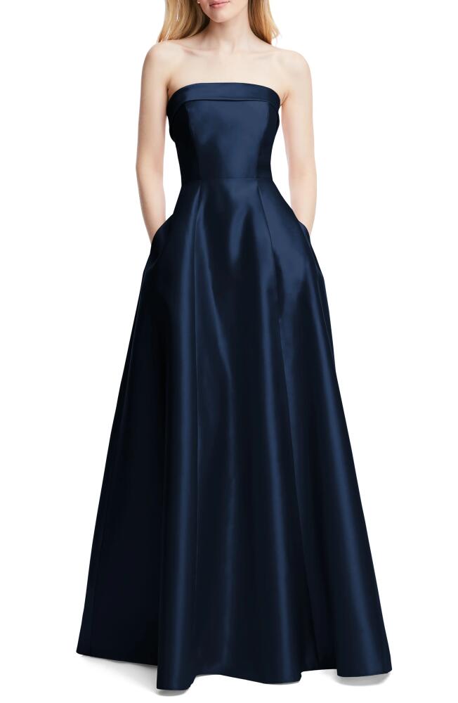 Alfred Sung Strapless Cuff Satin Gown in Midnight Cover