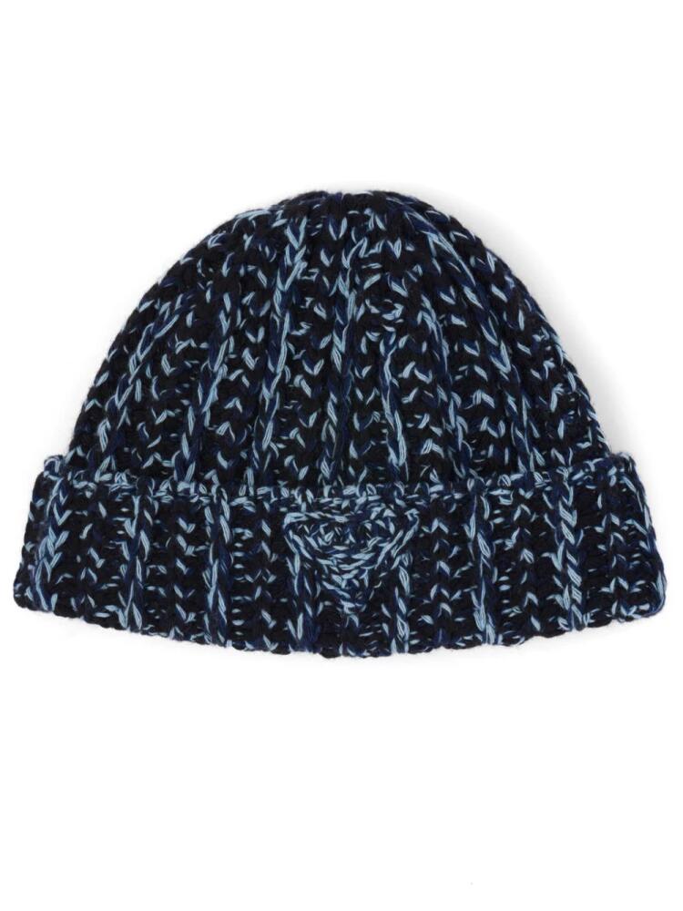 Prada logo-triangle ribbed-knit beanie - Blue Cover