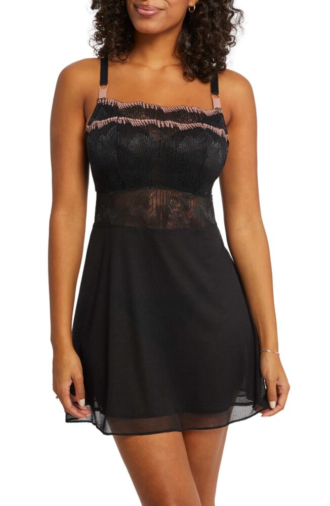 Montelle Intimates Dolce Vita Bandeau Muse Babydoll Chemise & G-String Set in Black/bloom Cover