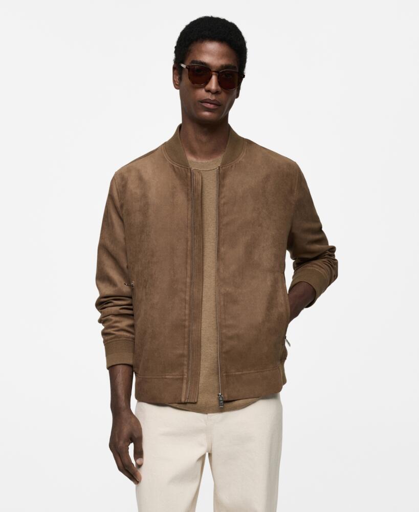 Mango Men's Suede-Effect Bomber Jacket - Beige Cover