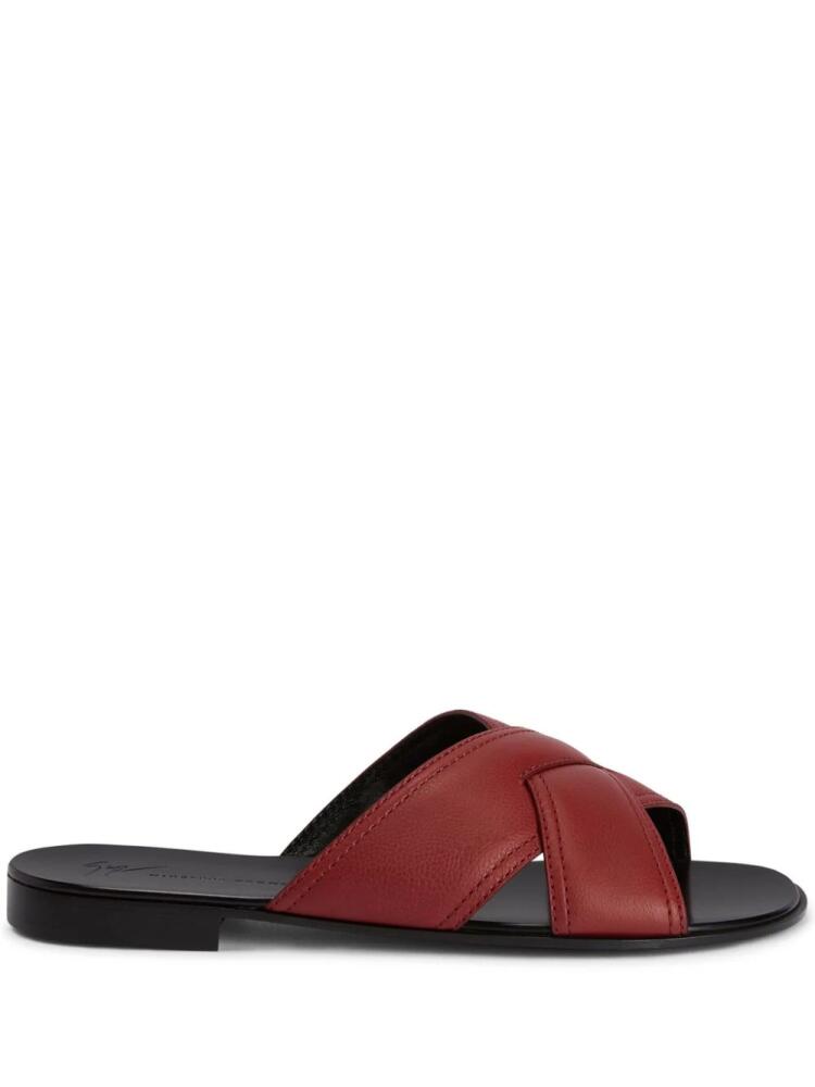 Giuseppe Zanotti Flavio leather flat slides - Red Cover