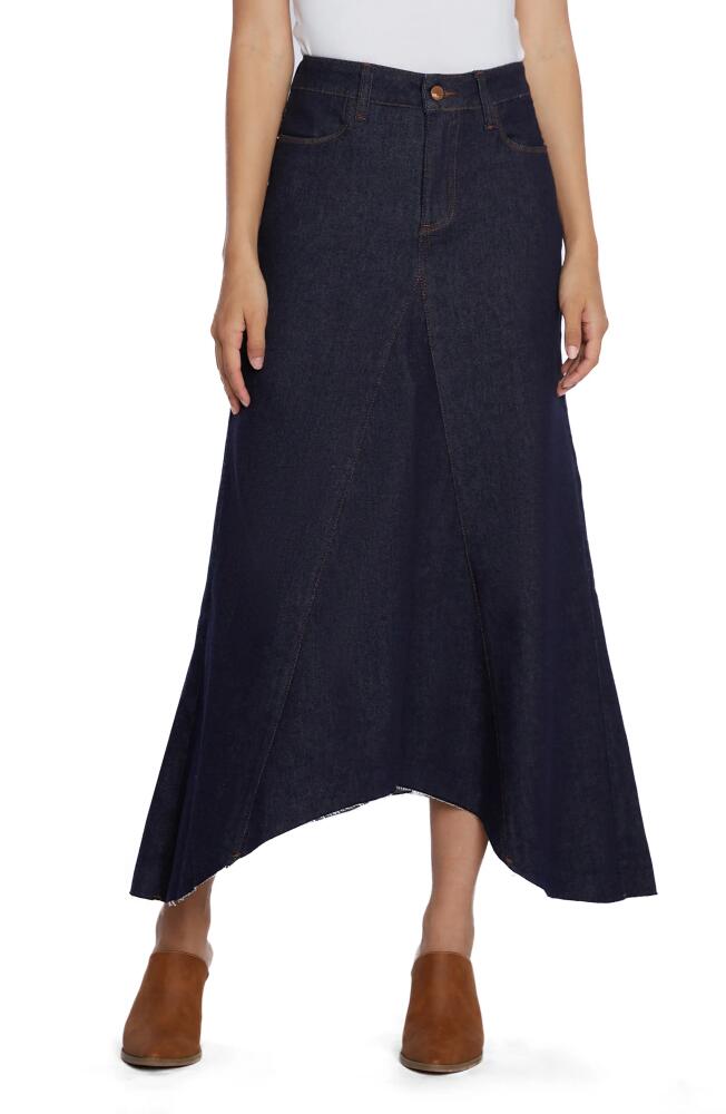 Wash Lab Denim Selma Pieced Asymmetric Denim Maxi Skirt in Raw Denim Cover