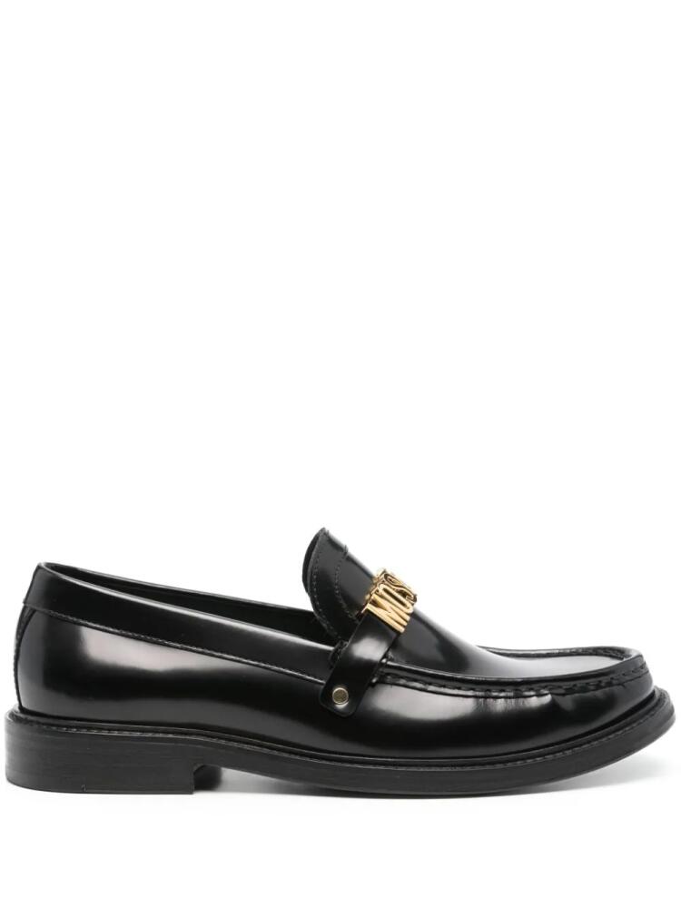 Moschino logo-plaque leather loafers - Black Cover