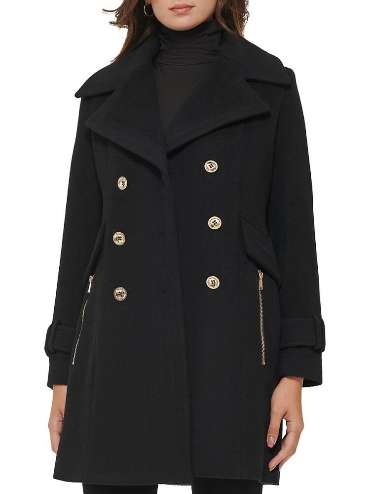 Guess Women's Double Breasted Wool Blend Peacoat - Black Cover