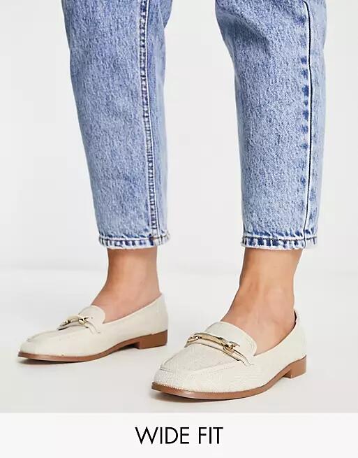 ASOS DESIGN Wide Fit Verity loafer flat shoes with trim in natural-Neutral Cover