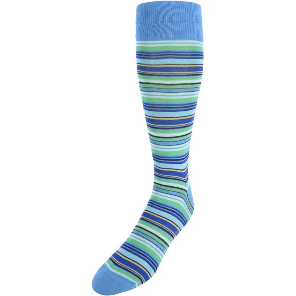 Trafalgar Brady Multi Stripe Mid-Calf Mercerized Cotton Socks in Blue, Green, Yellow Stripes Cover