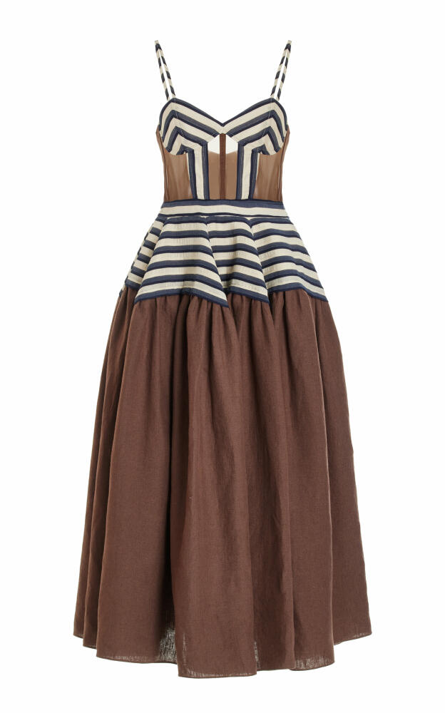 Rosie Assoulin - Golden Afternoon Striped Linen Midi Dress - Brown Cover