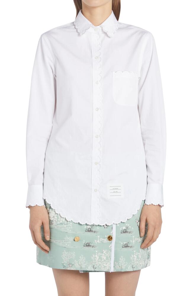 Thom Browne Scallop Collar Long Sleeve Cotton Button-Up Shirt in White Cover